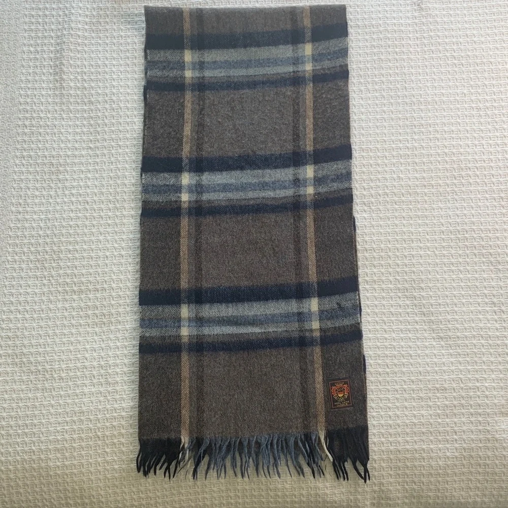 Plaid wool scarf tan, brown, navy
